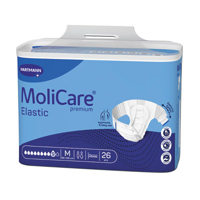 Fraldas MOLICARE PREMIUM ELASTIC 9 GOTAS M (26 uni)