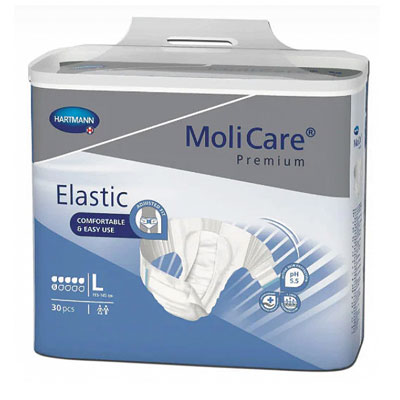 Fraldas MOLICARE PREMIUM ELASTIC 6 GOTAS L (30 uni)