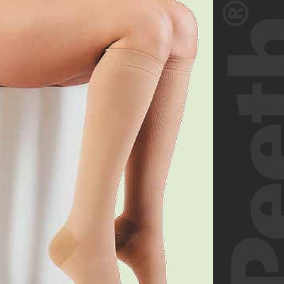 Meias de compressão PEETH até ao joelho, biqueira aberta compressão II, bege vários tamanhos