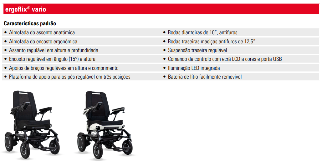 sunrise cadeira de rodas eletrica ERGOFLIX VARIO caracteristicas